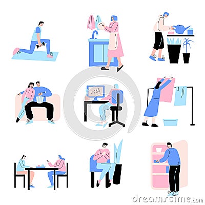 People doing everyday rituals during weekdays vector illustration Vector Illustration