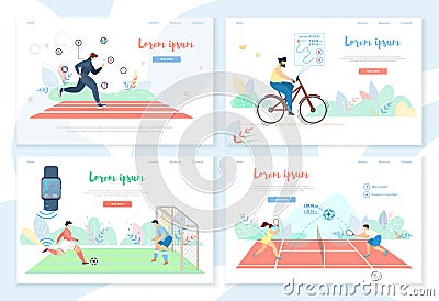 People Doing Sports Activity with Smart Gadgets Vector Illustration