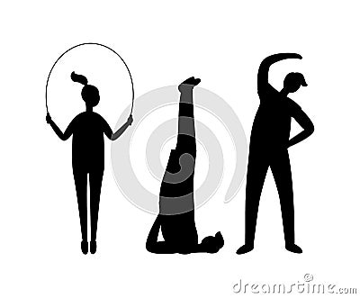 People Doing Sports Silhouettes, Fitness Exercise Vector Illustration