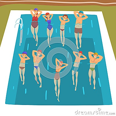 People Doing Water Aerobics Exercises in Swimming Pool, Group Fitness Class Vector Illustration Vector Illustration