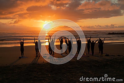 People doing yoga sunset Editorial Stock Photo