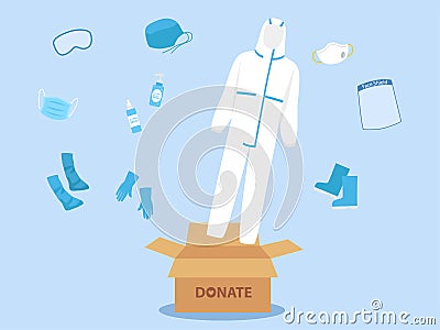 People donate PPE personal protective suit Clothing isolated and Safety Equipment Vector Illustration