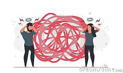 People dont know how to unravel the tangle of problems together. Business problems company desperate situation concept vector Vector Illustration