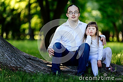 People with down syndrome cute bonding Stock Photo