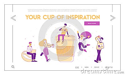 People Drinking Coffee or Hot Drink in Disposable Cardboard Takeaway Cups Website Landing Page Vector Illustration