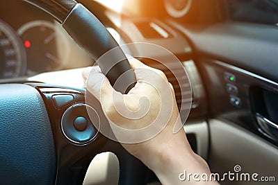 People drive vehicle car road trip travel, hand driver Stock Photo