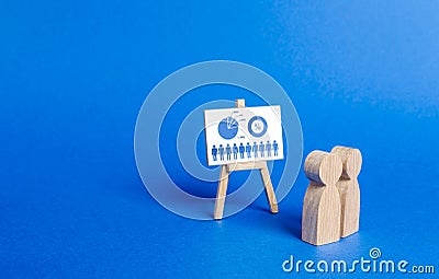 People at the easel stand with graphs and data. Analytics and processing of financial data and economic indicators. Definition Stock Photo