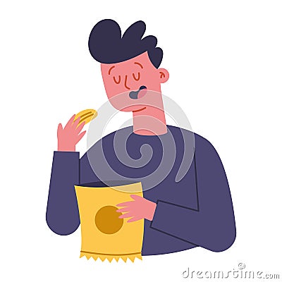 people eating chips Vector Illustration