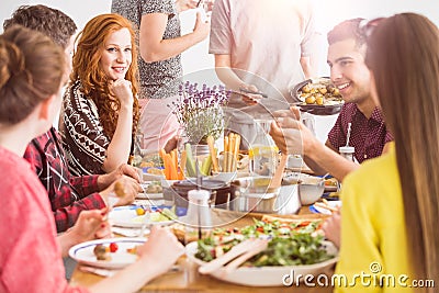 People eating healthy organic dishes Stock Photo
