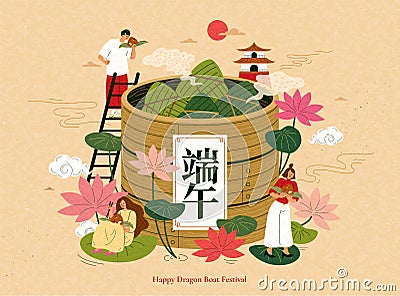 People eating rice dumpling Vector Illustration