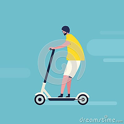 Man rides an eco friendly non polluting electric scooter Vector Illustration