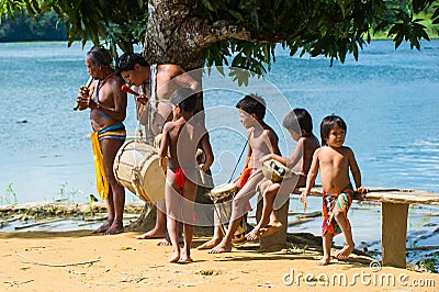 People in EMBERA VILLAGE, PANAMA Editorial Stock Photo