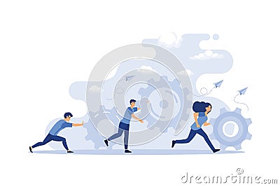 people are engaged in business promotion, strategy analysis, communication. little people links of mechanism. flat design modern Vector Illustration