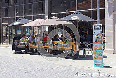 People enjoy food drinks cafe terrace Fremantle, Western Australia Editorial Stock Photo
