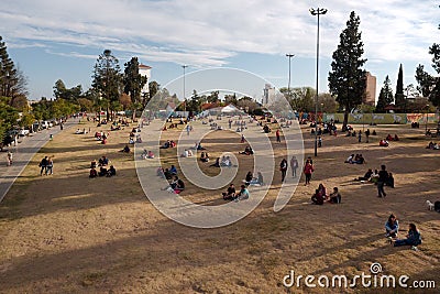 People enjoy a nice winter evening at Las Tejas Park Editorial Stock Photo