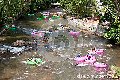 People Enjoy Tubing Down North Georgia River Editorial Stock Photo