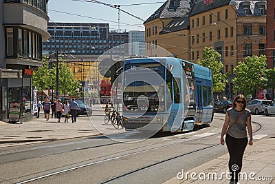 People enjoying city life during sunny summer day at in Oslo, Norway Editorial Stock Photo