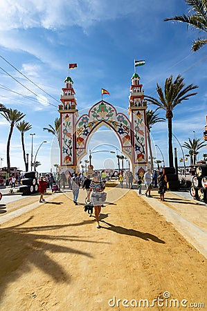 People enjoying a good day at the Feria de Sanlucar de Barrameda. Editorial Stock Photo