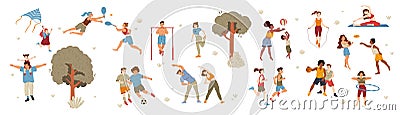 People enjoying outdoor activities, cartoon set Vector Illustration