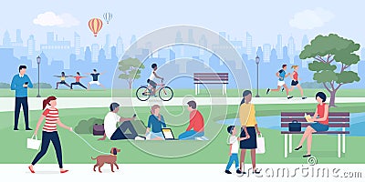 People enjoying at park together Vector Illustration