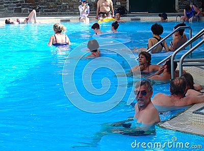 People enjoying the spa near the town of banff Editorial Stock Photo