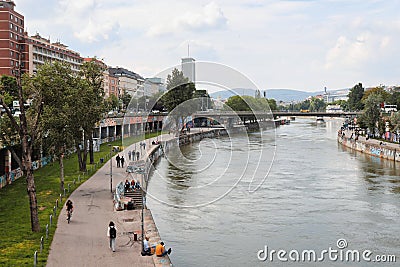Walking path next to the Danube river Editorial Stock Photo