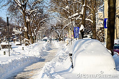 People Enjoying Sunny Winter Day Following A Strong Snow Storm In Downtown Bucharest City Editorial Stock Photo