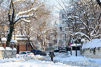 People Enjoying Sunny Winter Day Following A Strong Snow Storm In Downtown Bucharest City Editorial Stock Photo