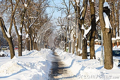 People Enjoying Sunny Winter Day Following A Strong Snow Storm In Downtown Bucharest City Editorial Stock Photo