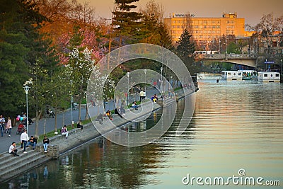 People enjoying the sunset on the banks of Bega river Editorial Stock Photo