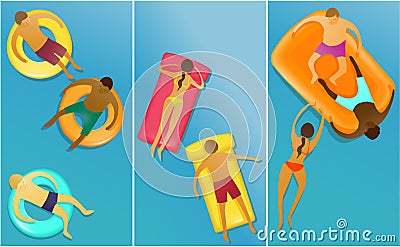 People enjoying swimming Vector Illustration