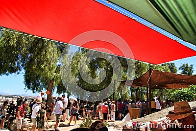 People enjoying at the terrace of a tearoom in Rojales Editorial Stock Photo