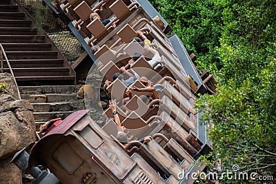 People enjoying terrific Expedition Everest rollercoaster at Animal Kingdom 164. Editorial Stock Photo