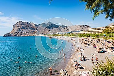 People enjoying their vacation on Kolymbia beach Rhodes, Greece Editorial Stock Photo