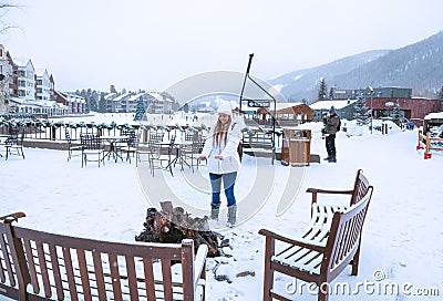 People enjoying time on winter holiday break in Colorado. Editorial Stock Photo