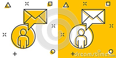 People with envelope icon in comic style. Email receive cartoon vector illustration on white isolated background. Message splash Vector Illustration