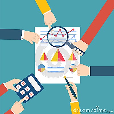 People examining economic statistic. Financial examiner. Vector Vector Illustration