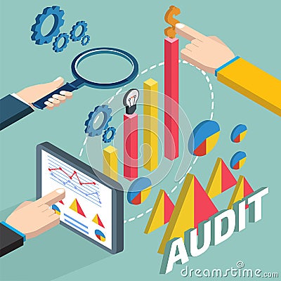 People examining economic statistic. Financial examiner. Vector Vector Illustration