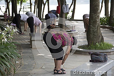 People exercise in the park Editorial Stock Photo