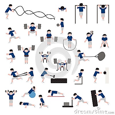 People exercising icon set. Vector. Vector Illustration