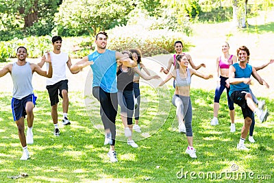 People exercising in the park Stock Photo