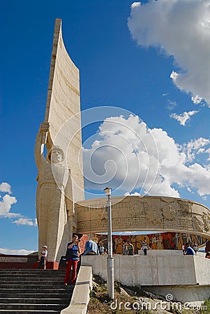 People explore Zaisan war monument located on the hill in Ulaanbaatar, Mongolia. Editorial Stock Photo