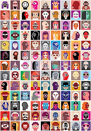 People faces collage Vector Illustration