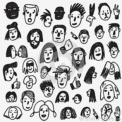 People faces doodles Vector Illustration