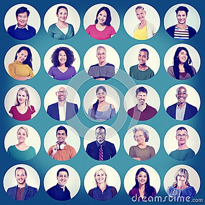 People Faces Portrait Multiethnic Cheerful Group Concept Stock Photo