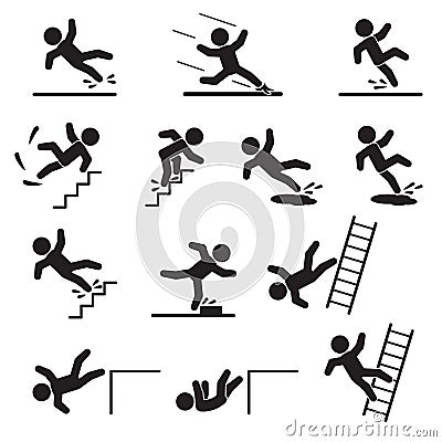 People falling or slipping icon set. Vector. Vector Illustration