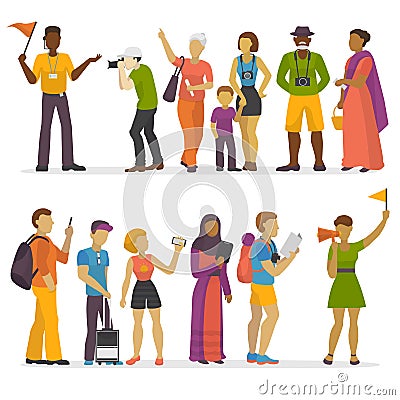 People family traveling on vacation traveler characters happy trip journey couple vector illustration. Vector Illustration