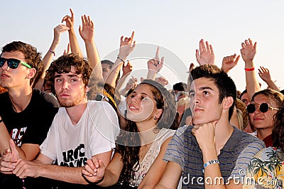 People (fans) watch a concert of their favorite band at FIB (Festival Internacional de Benicassim) 2013 Festival Editorial Stock Photo