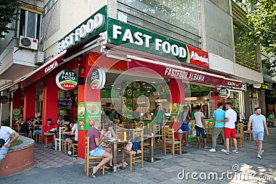 People in fast food restaurant, Tirana, Albania Editorial Stock Photo