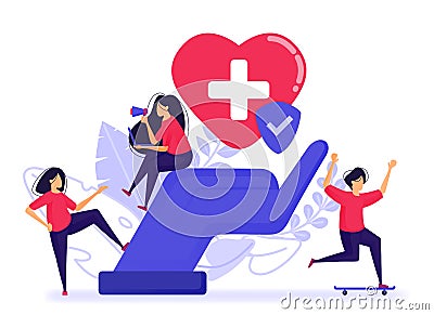 People feel happy because they already have health and life insurance. Register good and trust insurance with best medical facilit Vector Illustration